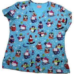 Ava Therese Winter Penguin Scrub‎ Top Women's Large Christmas Holiday 2 Pocket